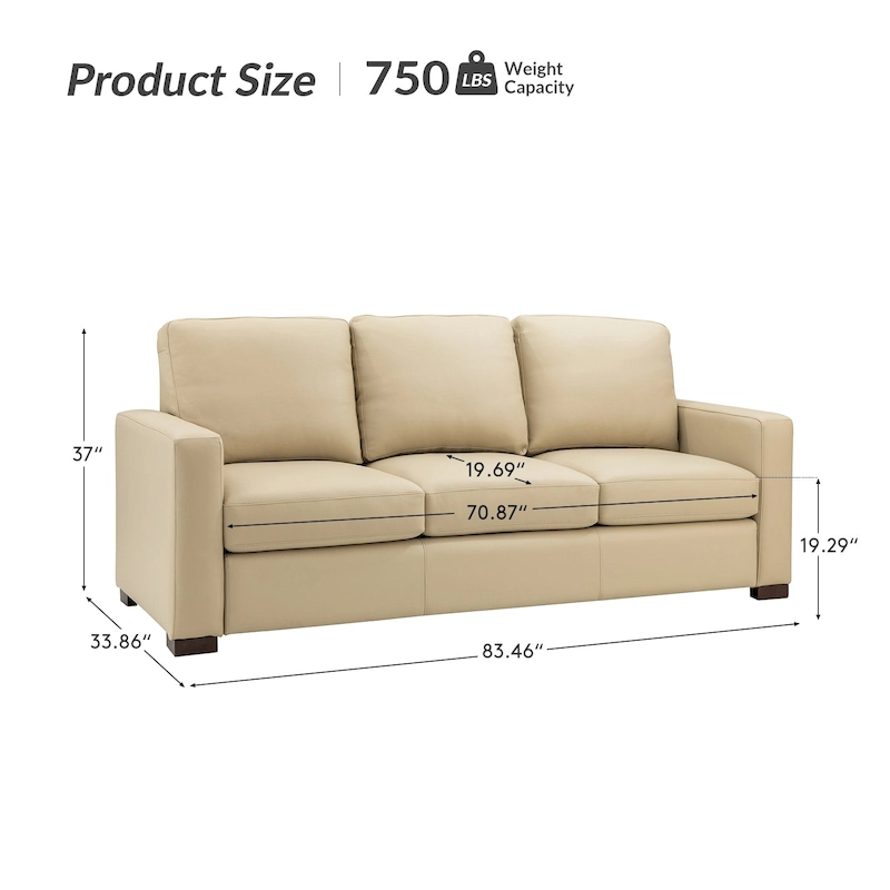 Ernando 83.46 Wide Genuine Leather Sofa with Squared Arms and Pillows