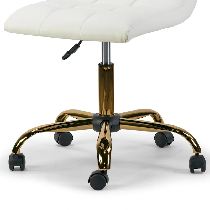 Aman Cream Adjustable Height Swivel Office Chair w/ Golden Wheel Base