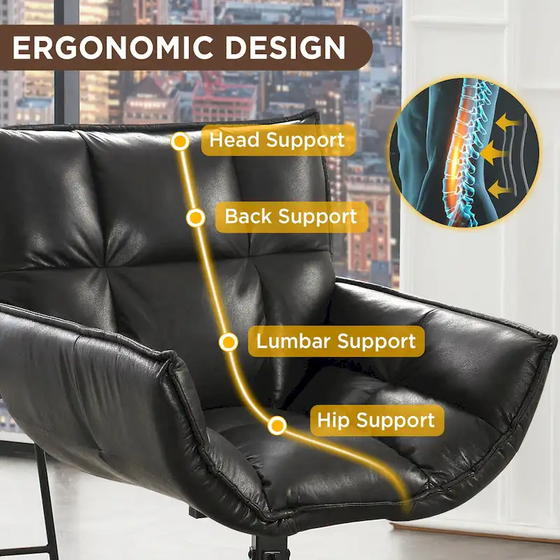 Faux Leather Upholstered Swivel Armchair Modern Home Office Chair