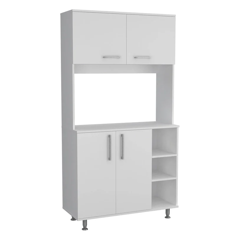 95 Inch Pantry Cabinet with Double Cabinets and Open Shelves