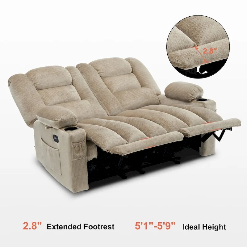 MCombo Power Reclining Loveseat Sofa with Heat and Massage, Fabric PR648