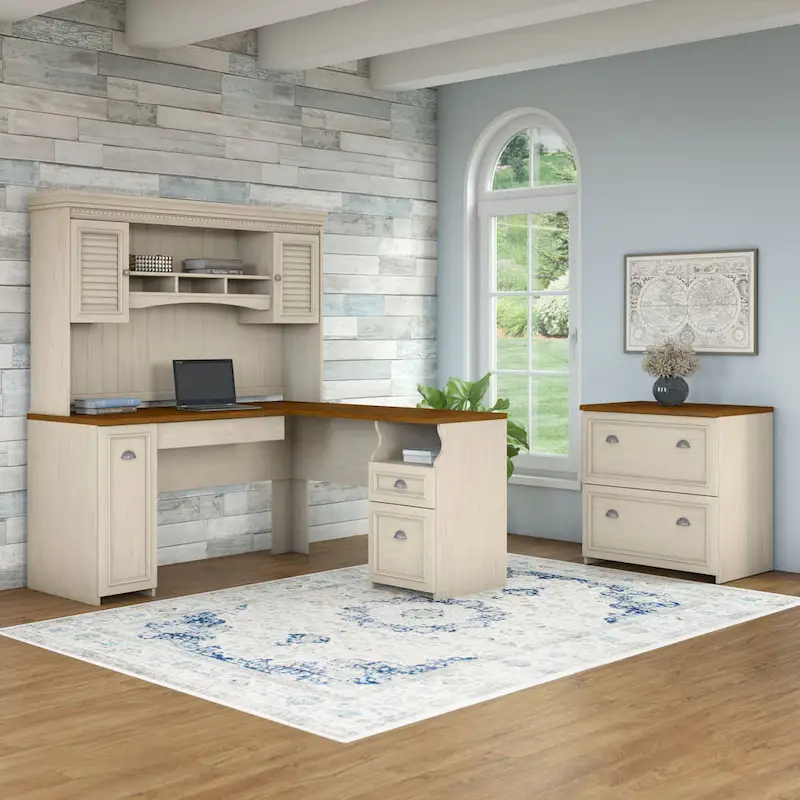 Fairview L Shaped Desk with Hutch and File Cabinet by Bush Furniture