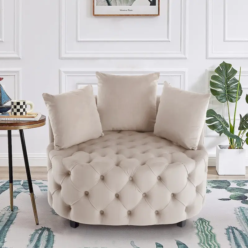 Velvet Modern Leisure Big Classical Barrel Chair with 2 Pillows