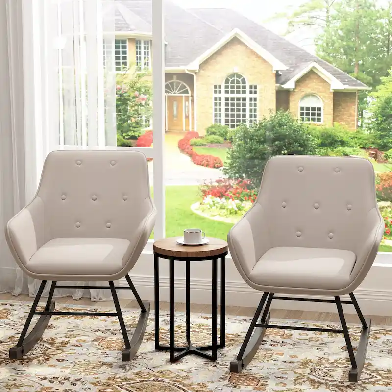 Accent Chair, Upholstered Button Tufted Living Room Chairs with Wood Legs, Comfy Frosted Velvet Lounge Chair