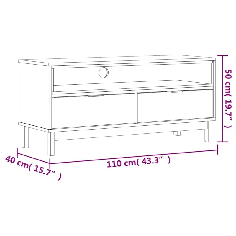 TV Stand 43.3x15.7x19.7 Solid Wood Pine - 43.3 x 15.7 x 19.7