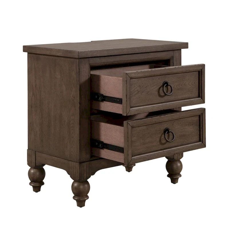 Nightstand - Dusty Taupe, 2 Drawers, Charging Station, Brass Hardware, 28W x 28H, Farmhouse