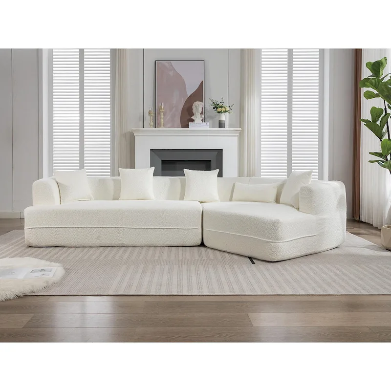 Creamy White Boucle Modular Sleeper Sectional Sofa with Free Combination