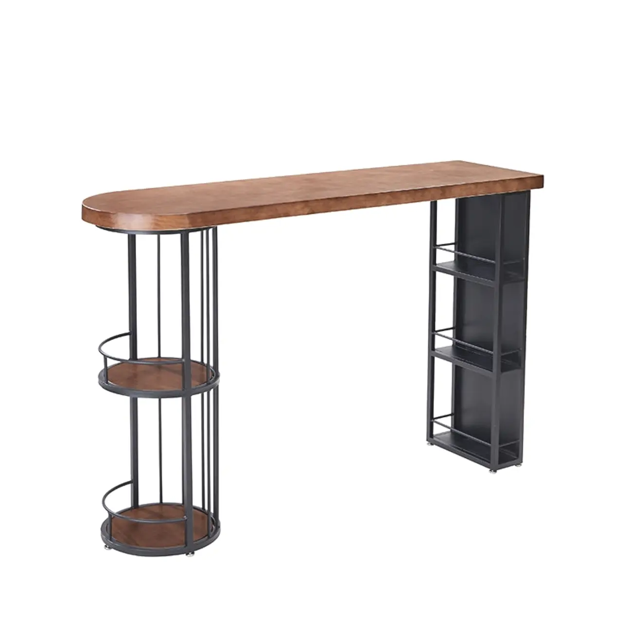 Vintage Brown Wooden Black Iron Shelves Storage Bar Tables