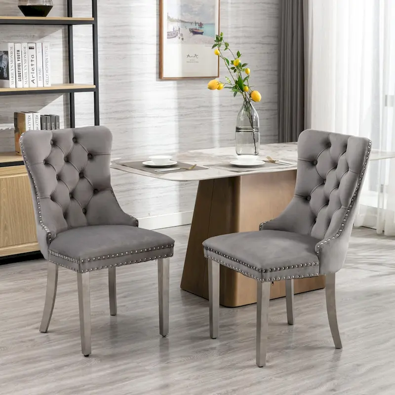 Velvet Upholstered Dining Chair with Chrome Stainless Steel Plating Legs