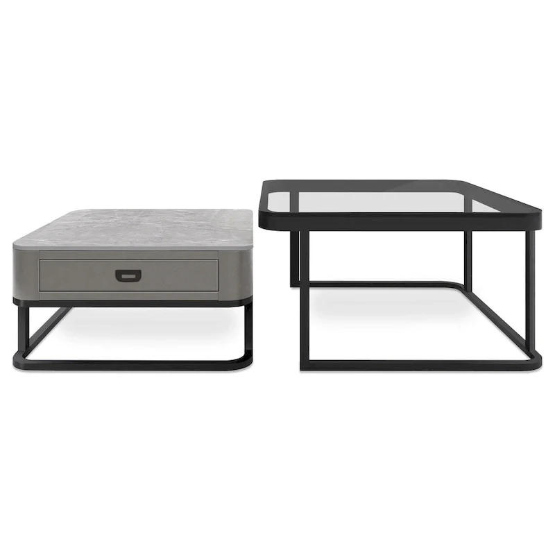 Modern Glass Waterproof Square Nesting Coffee Table with Drawer