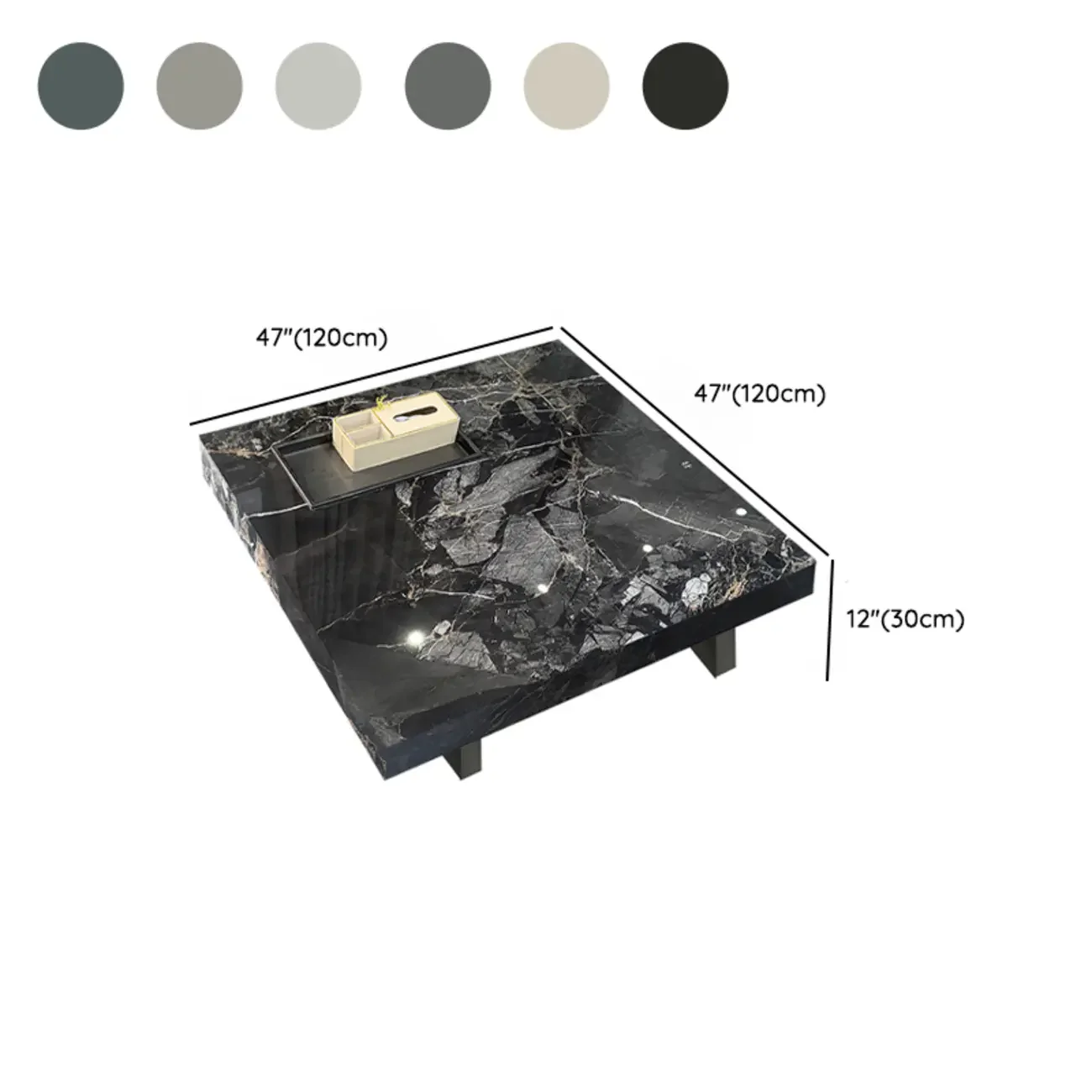 Modern Grey Square Coffee Table with Stainless Steel Base