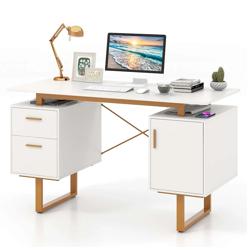 Costway 51  Home Office Desk with Floating Desktop Dual Drawers