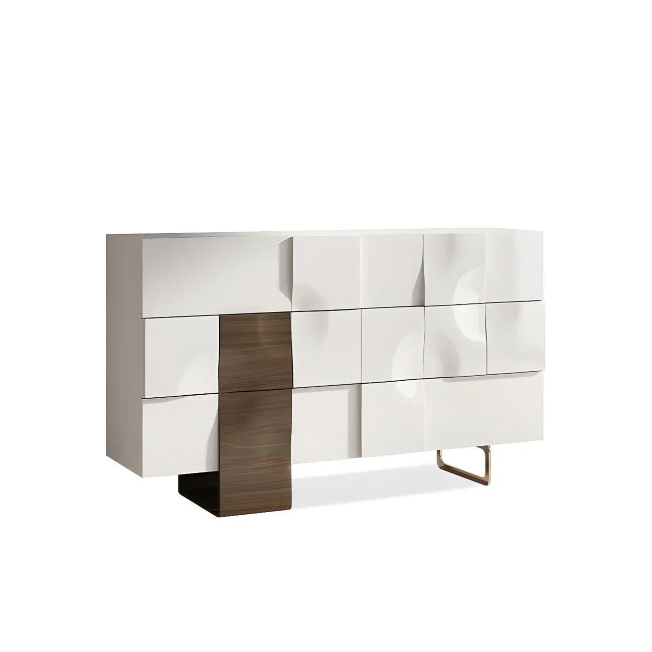 Unique White Wooden Dresser with Irregular Surface