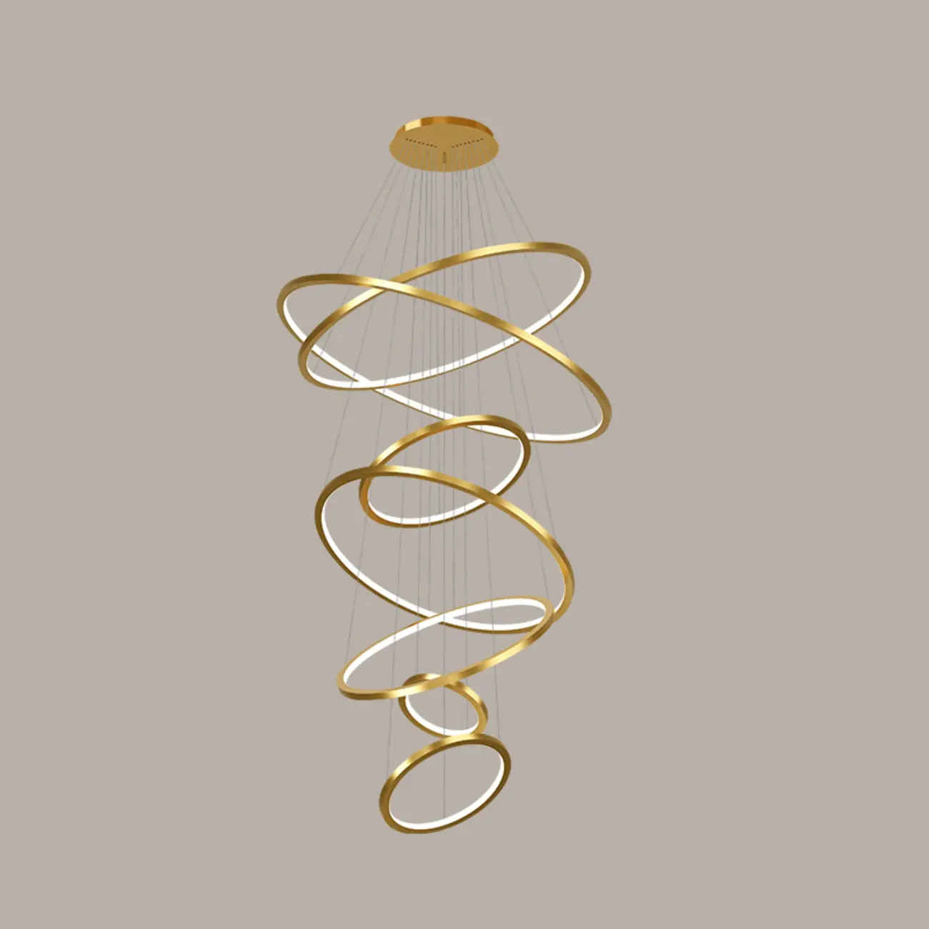 Modern Gold Ring Stairwell Chandelier Warm Light LED