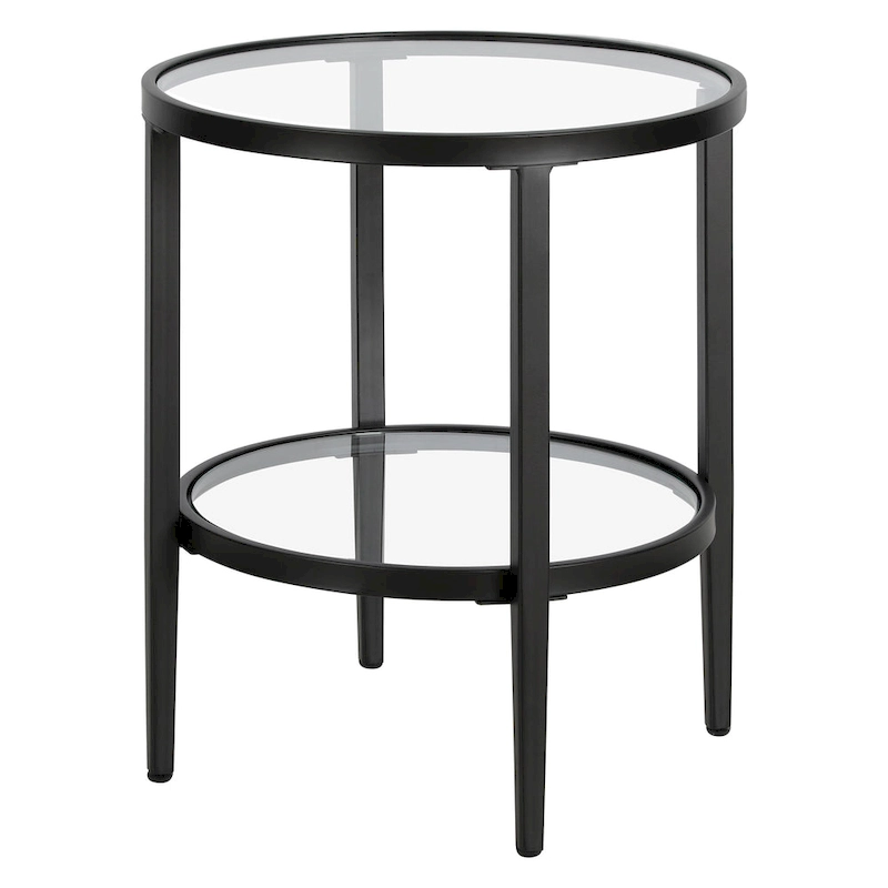 Hera 19.63 Wide Round Side Table with Clear Glass Shelf