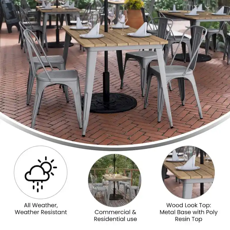 30x60 Commercial Poly Resin Restaurant Table with Umbrella Hole - 30W x 60D x 30H