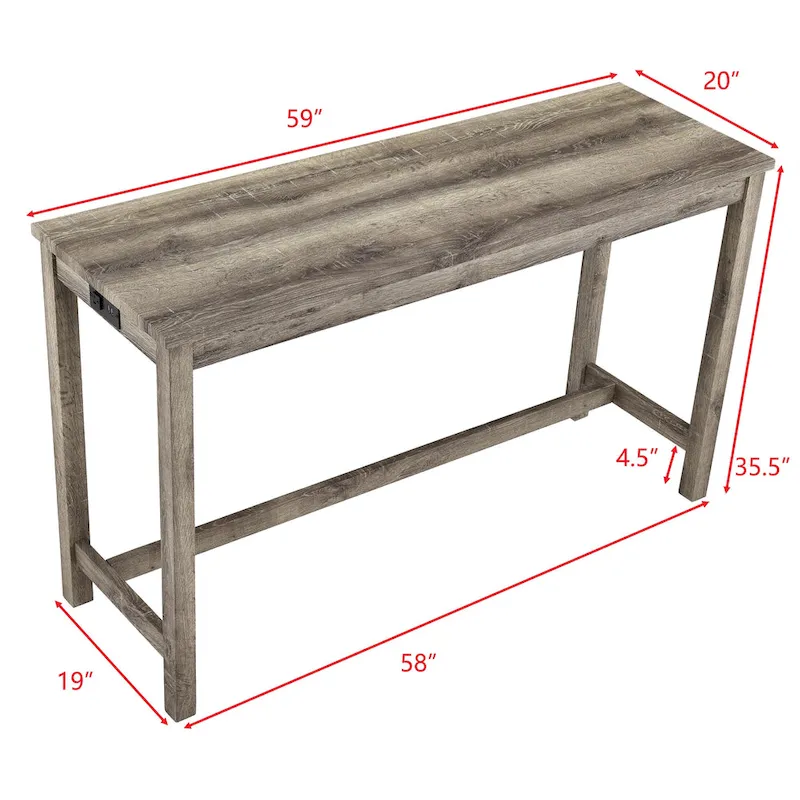 Bar Dining Table Set and 3 Bar Stools with Power Outlet Kitchen Breakfast Nook Wooden Dining Table Chairs Sets