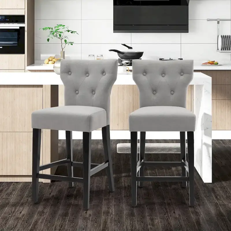 25 Inches Fabric Counter Height Bar Stools Button Tufted Upholstered Island Chairs Set of 2