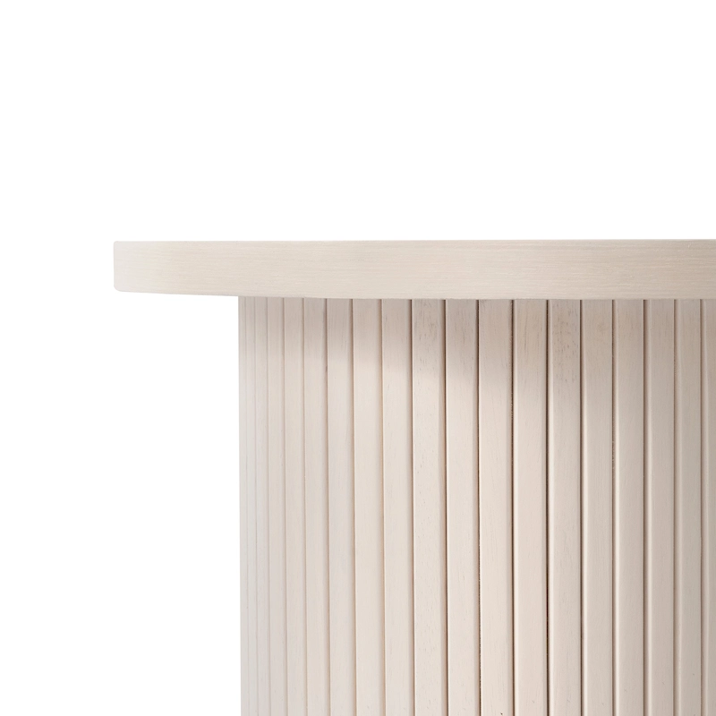 Round Wood End Table Fluted Pedestal Side Table