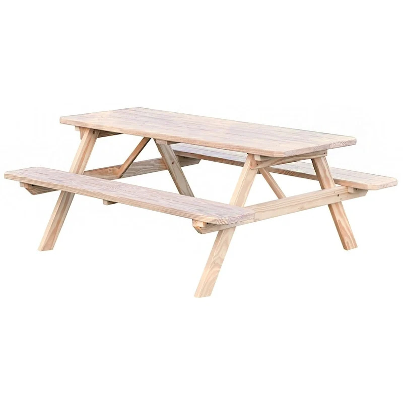Pine 8' Picnic Table with Attached Benches