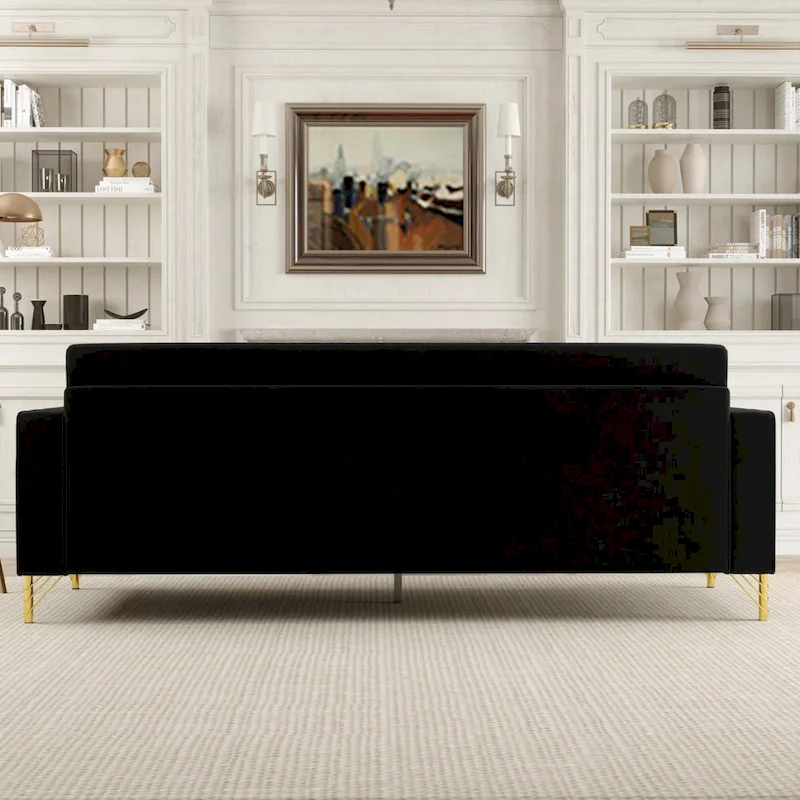 Black 85.63 Velvet 3-Seater Sofa with Gold Accents