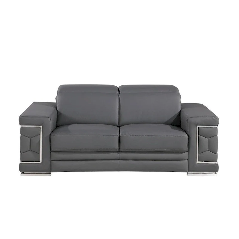 HomeRoots 71 Gray And Silver Genuine Leather Loveseat