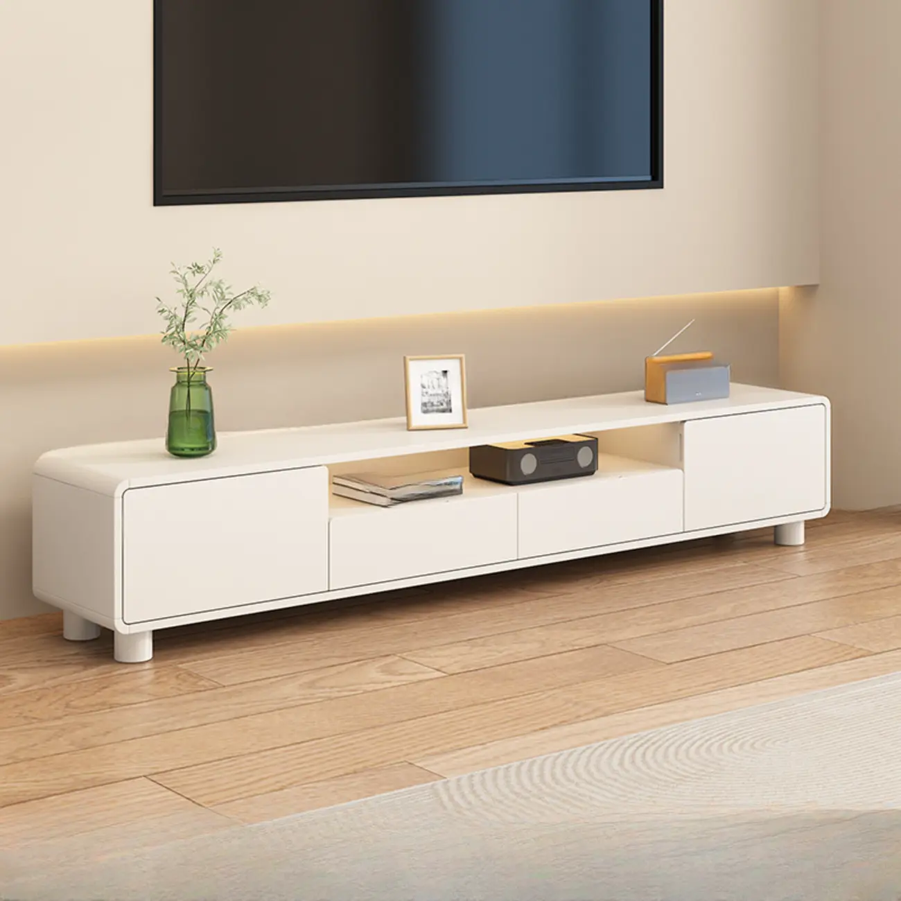 White Wooden Modern TV Stand with Drawers & Cabinets