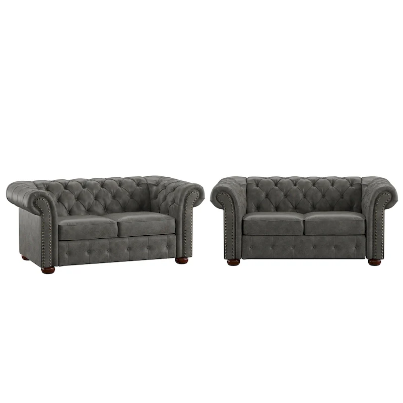 Tufted Loveseat with Rolled Arms and Bun Feet