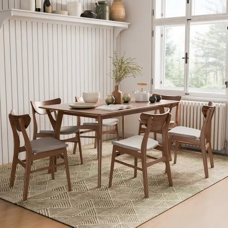 Furniture of America Beck Mid-century 7-Piece Wood Dining Table Set