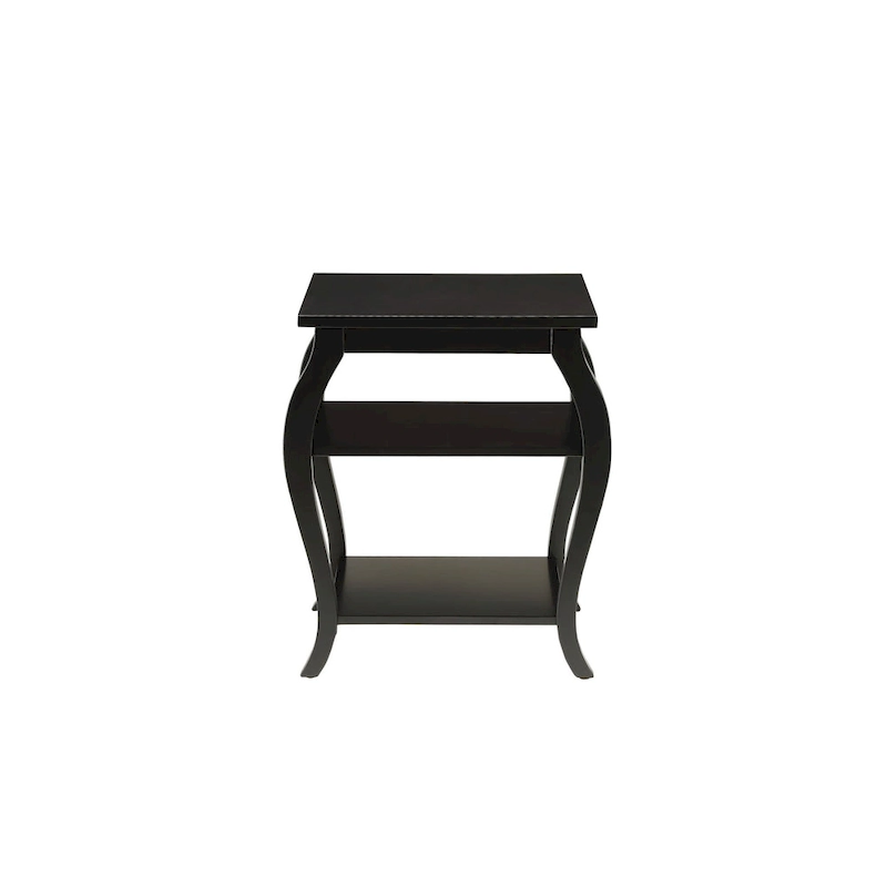HomeRoots 23 Black Wood Bow Leg End Table With Two Shelves - 20 W x 18 D x 23 H
