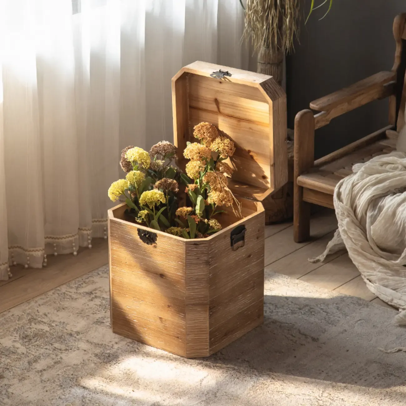 Natural Finish Square Rustic Wood End Table