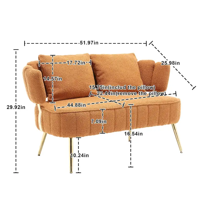 Modern Upholstered Armsofa Tufted Sofa with Metal Frame