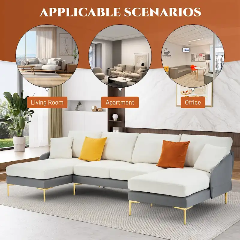 Ouyessir U-Shape Sectional Sofa 4-Seat Couch with Double Chaise Lounge