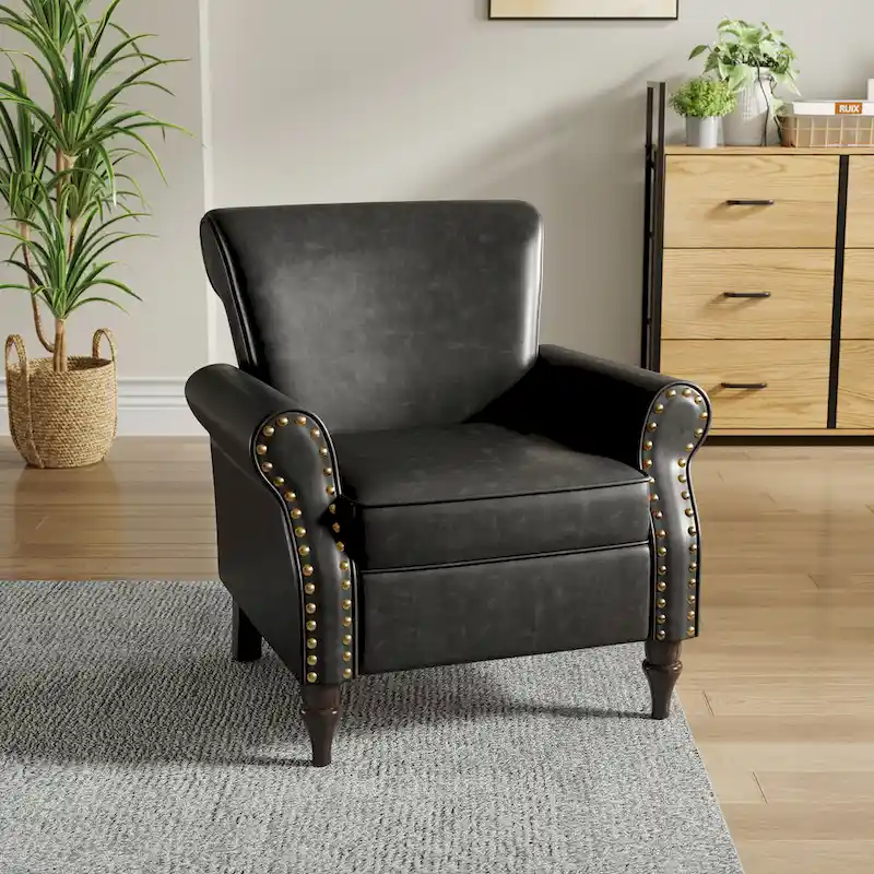 Nailheads Accent Chair Faux Leather Armchair