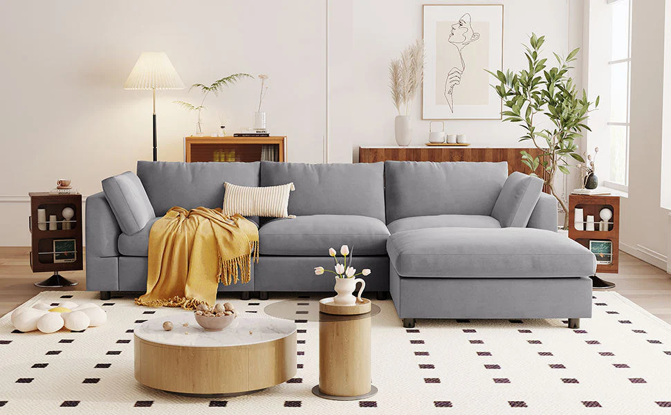 Walker Edison | Grey Convertible Sectional Sofa with Reversible Chaise