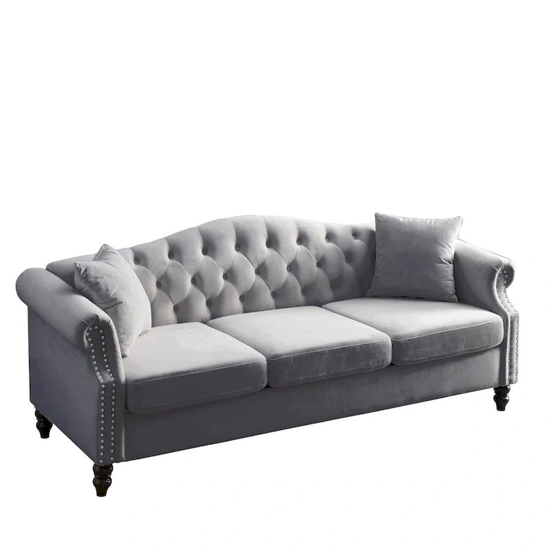 2-Pieces 6-Seat Velvet Chesterfield Sofa Set (Two 3-Seaters) with Tufted Back & Nailhead Trim