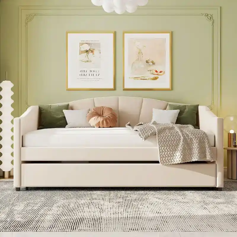 Twin Size Upholstered Daybed Sofa Bed With Trundle Bed
