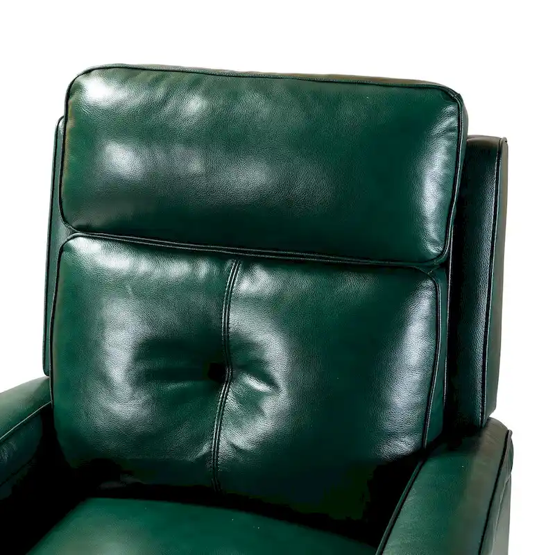 Gaspar Mid-Century Modern Genuine Leather Pushback Recliner with Wood legs Set of 2 by HULALA HOME