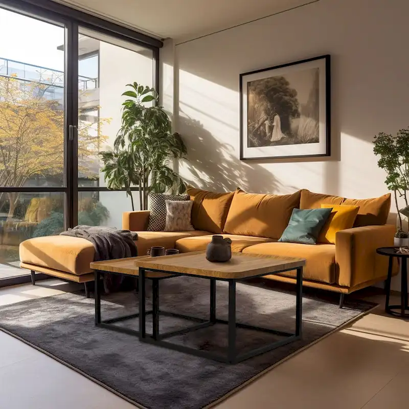 Square Nesting Coffee Table Set of 2 Wood Metal Stacking Side Table - 22x22x18