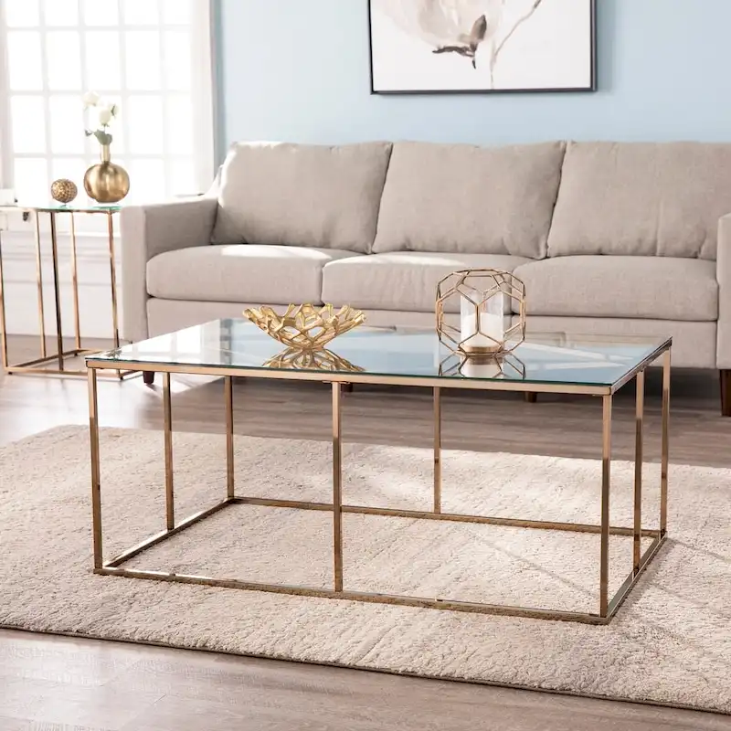 SEI Furniture Nindel Contemporary Glass Top Champagne Metal Coffee Table