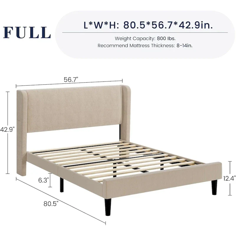Upholstered Wingback Bed Frame with Velvet Headboard