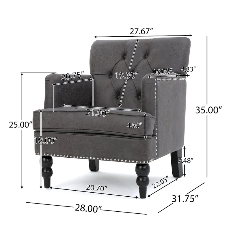 Slate 28 Button Tufted Club Chair with Nailheads