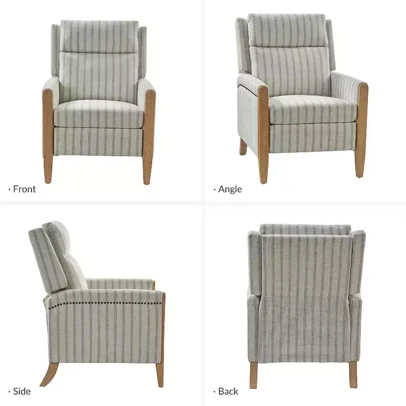 Upholstered Push Back Recliner, Set of 2 — Beige / Blue / Grey / Stripe