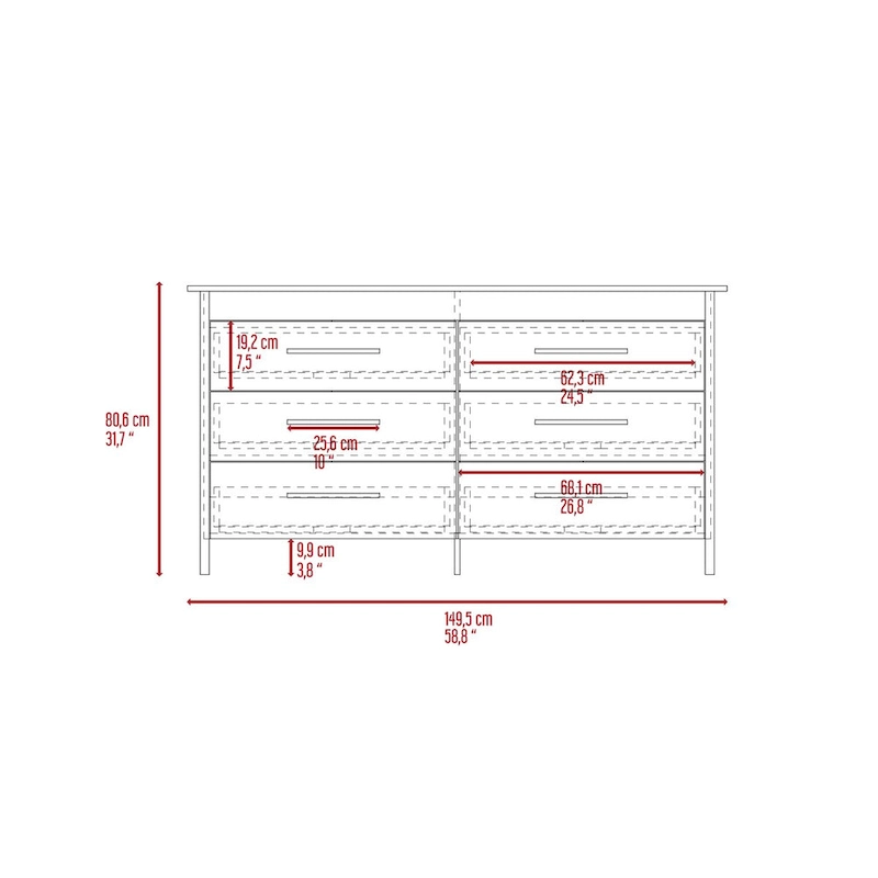 Southington 6-Drawer Rectangle Dresser Light Oak and White