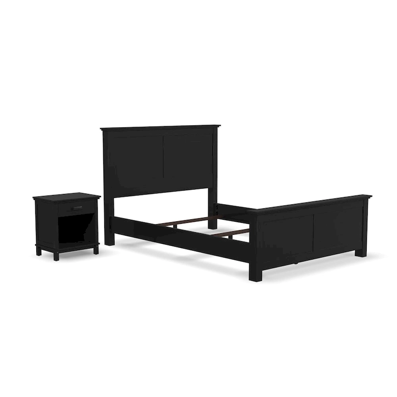 Oak Park 2 Piece Black Wood Queen Bed and Nightstand Set by Homestyles