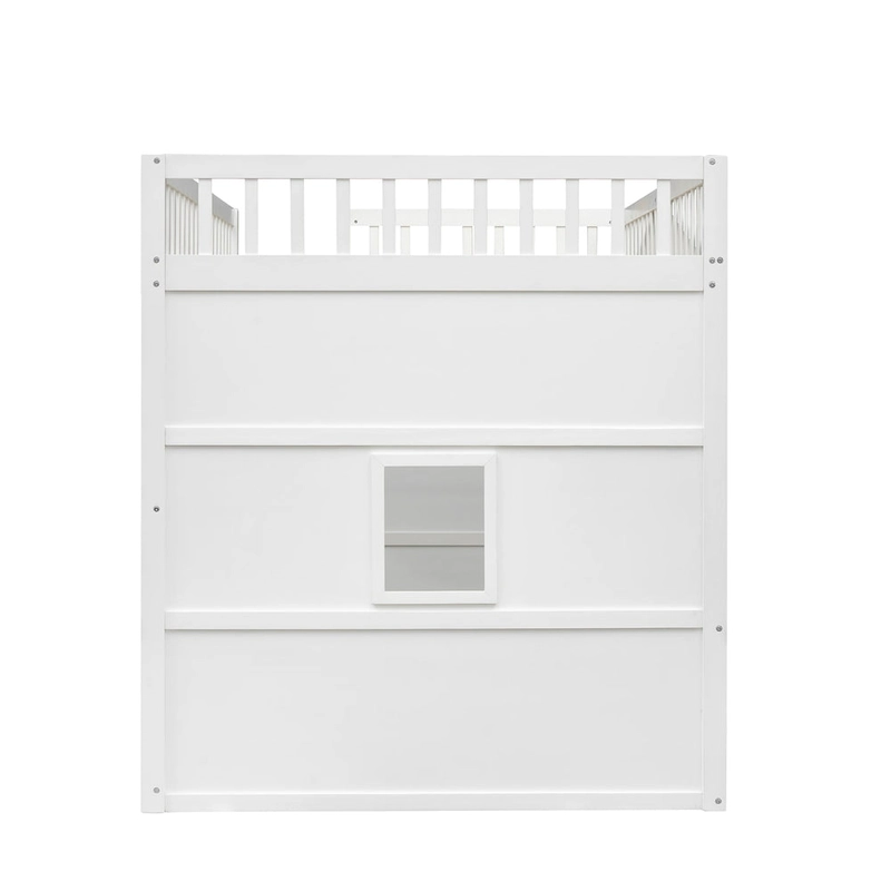 White+Gray Full Size House Loft Bed with Ladder, Doors, Window