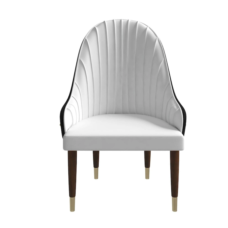 Leather Dining Chair with a Ripple Back and Gold Accents Design Elara Collection