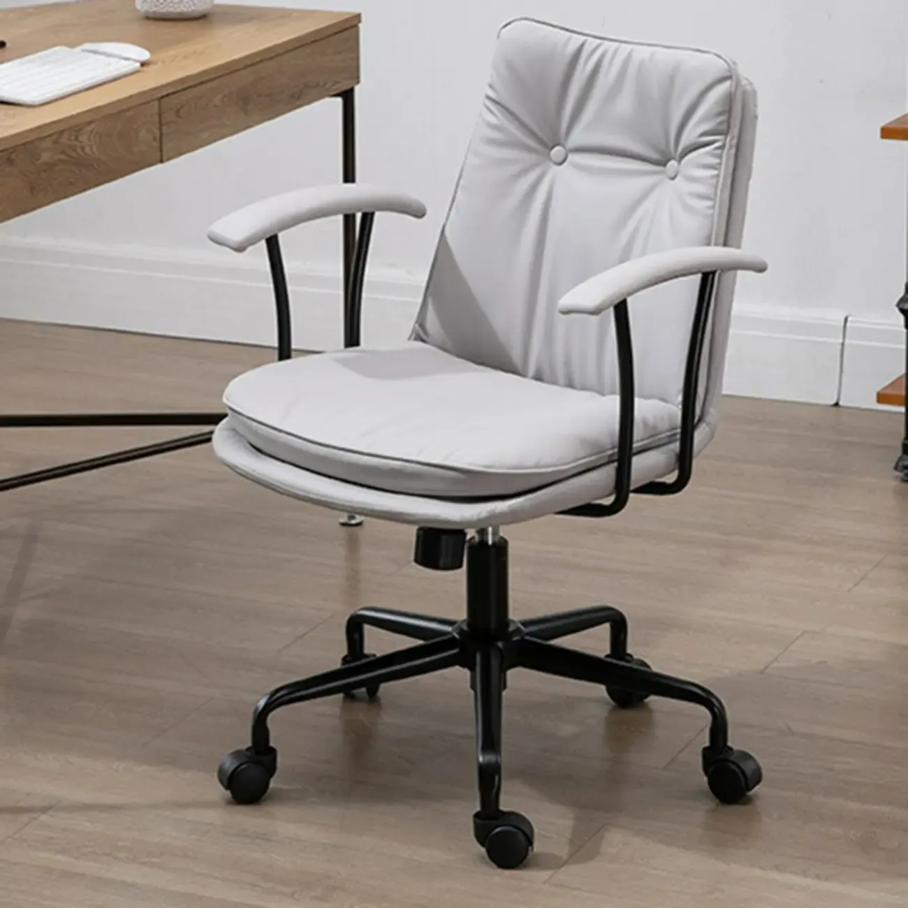 Modern Army Green Leather Adjustable Swivel Office Chair