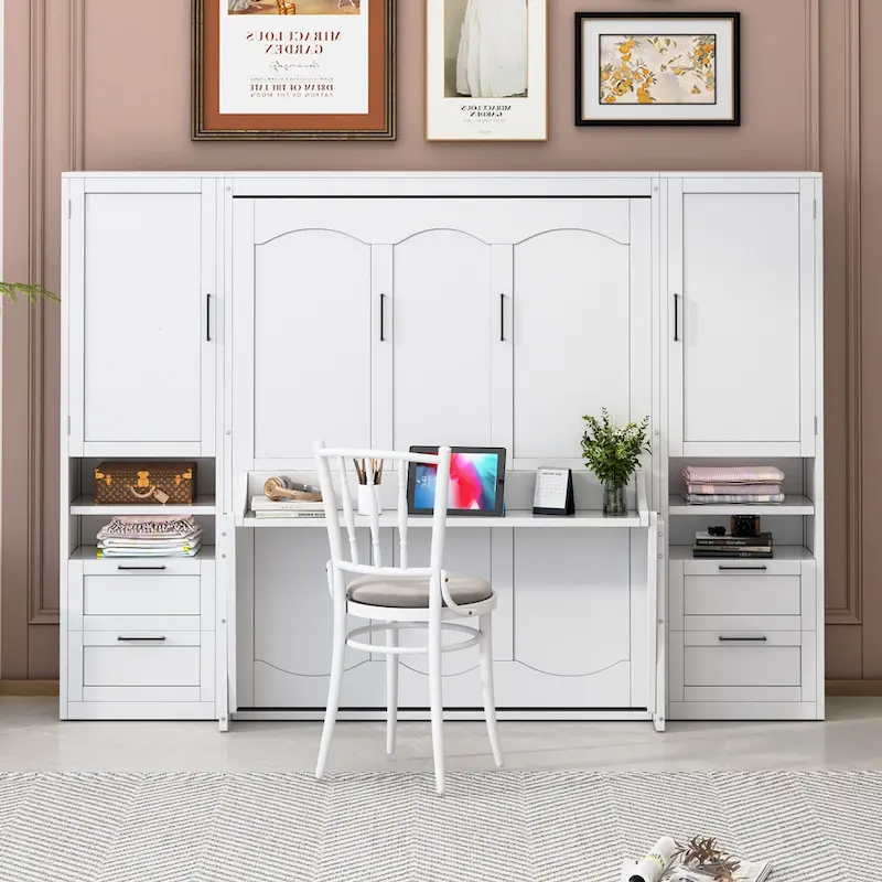 Murphy Bed (Wall Bed) — Featuring Wardrobe, Desk, Drawers, And Shelving