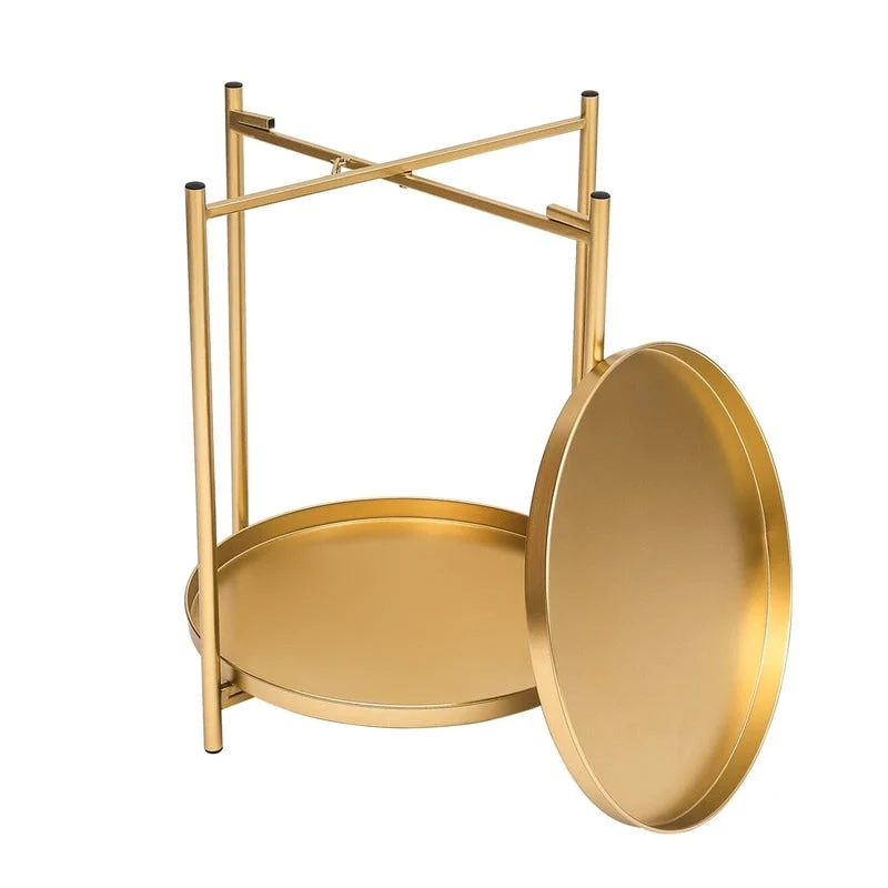 Adeco Side Table 2-Tier Metal Round End Table with Removable Tray - 17.5(D)x 17.5(W)x 20.7(H)